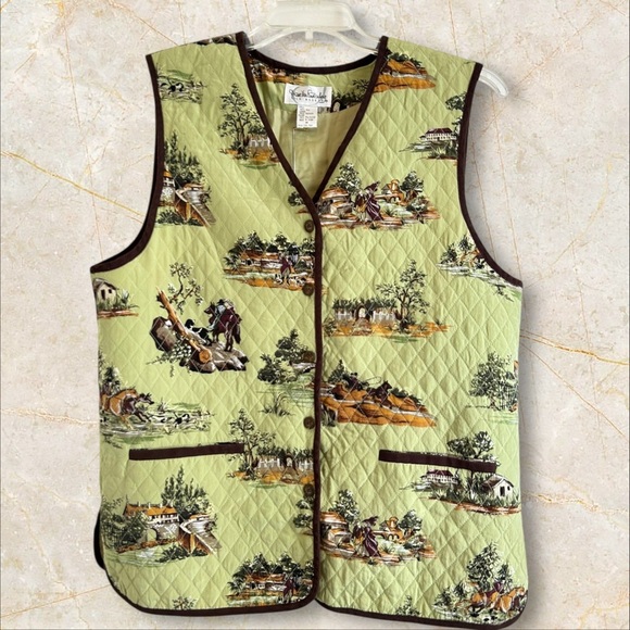 ✨ Diane von Furstenberg “Silk Assets” Quilted Scenic Vest 100% SilkSz M